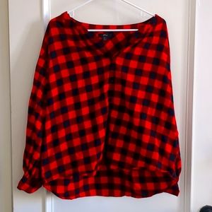 J.Crew red plaid henley top